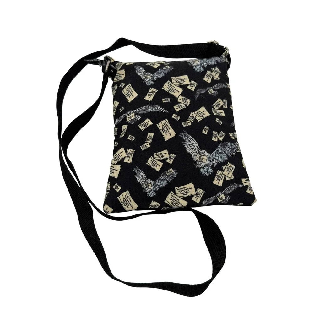 Harry Potter Crossbody Bag Owl Letter‎ Print Mini Messenger Black